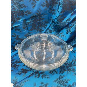 Vintage Glasbake 55 Clear Glass Casserole Dish  Lid 1 Quart Handles Embossed Des